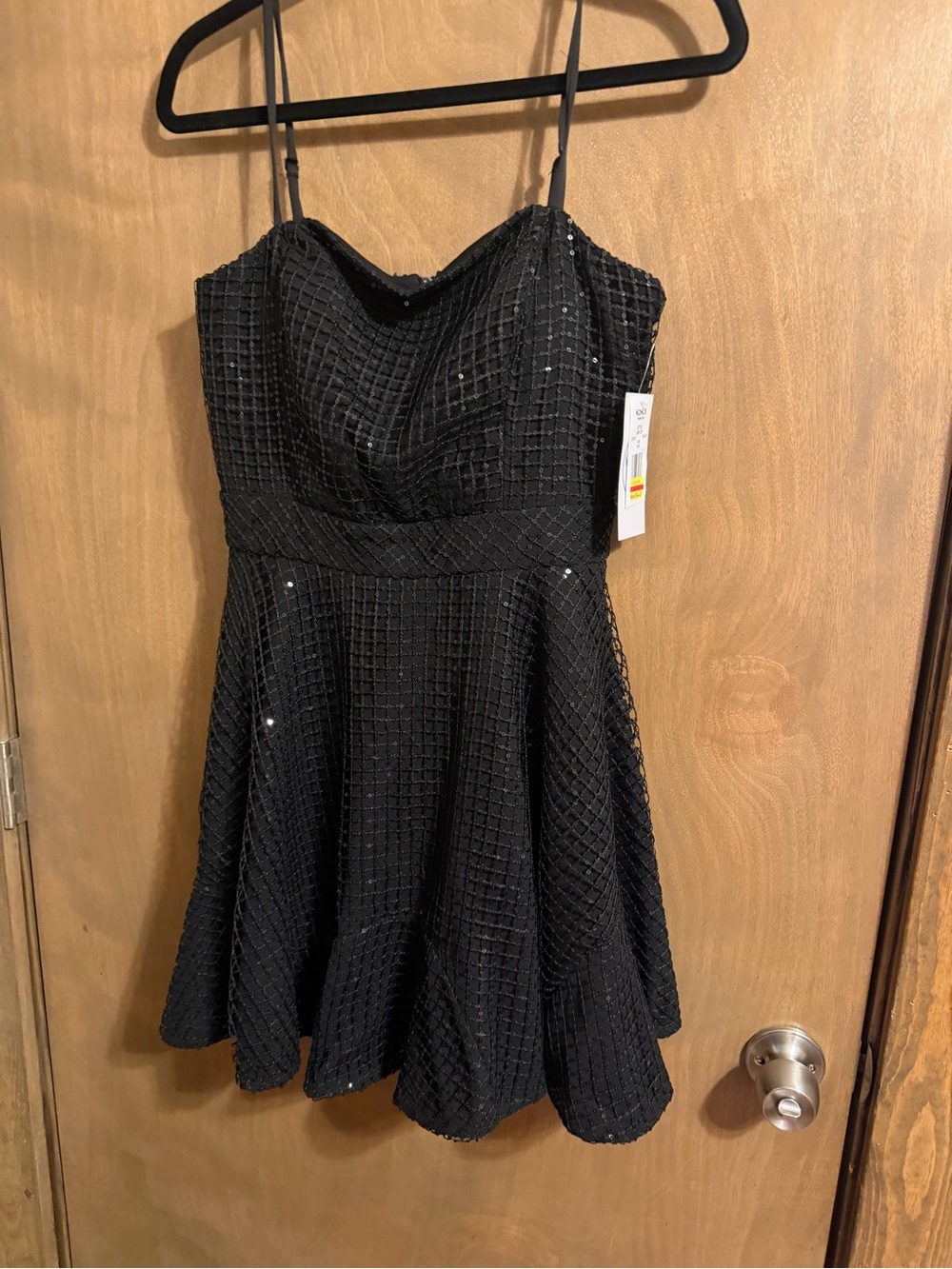 Black Beaded Spaghetti Strap Fit & Flare Mini Dress